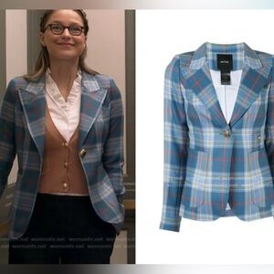 Smythe Blue/multicolour tartan-print wool plaid blazer jacket